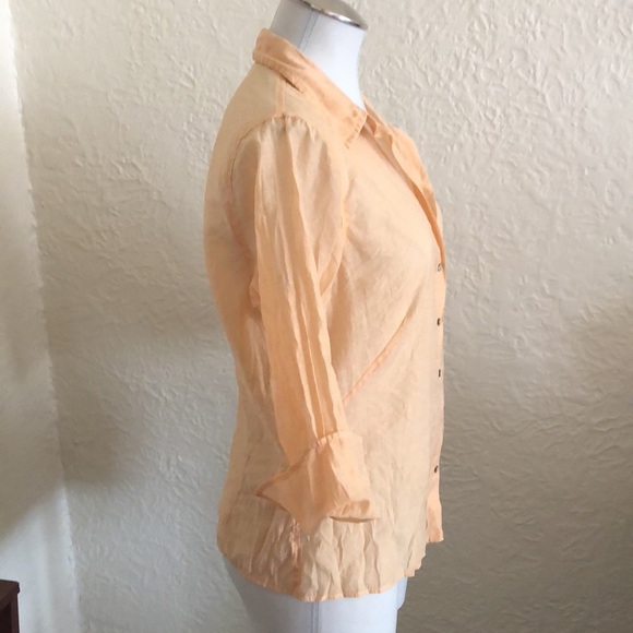 Max Studio Sheer Orange Button Down Shirt Blouse - Picture 4 of 6